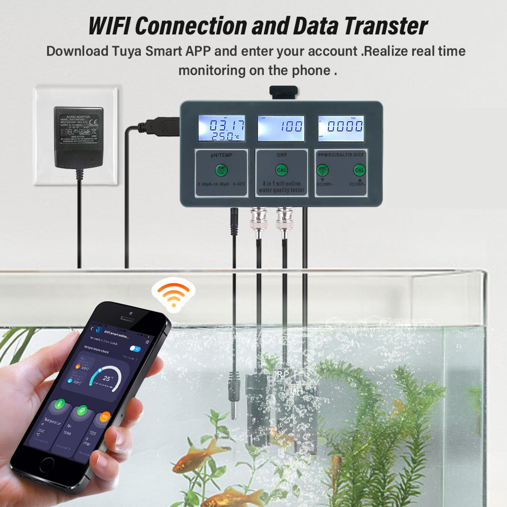 YAGO 8 In 1 WiFi Penguji Kuali - Marine Aquarium Water Analyzer ulasan dan harga